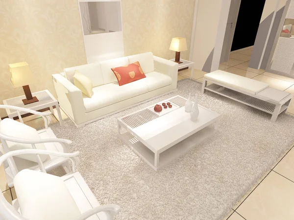 Inicio interior 3D renderizado — Foto de Stock