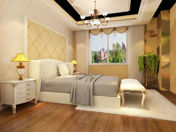 Rendering Bett Zimmer — Stockfoto