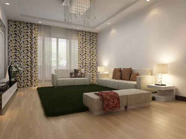 Inicio interior 3D renderizado — Foto de Stock