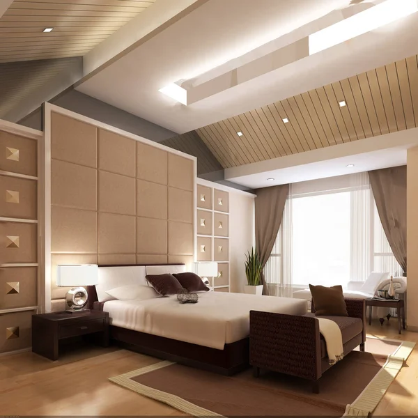 Rendering Bett Zimmer — Stockfoto