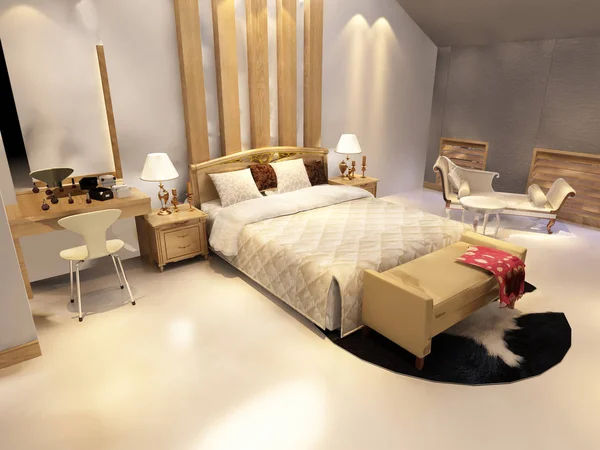 Rendering Bett Zimmer — Stockfoto