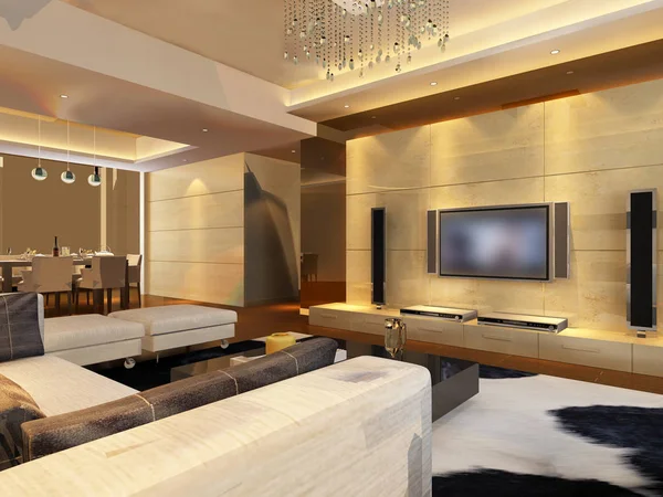 Inicio interior 3D renderizado — Foto de Stock