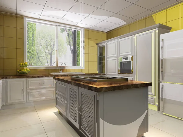 Rendering sala cucina — Foto Stock