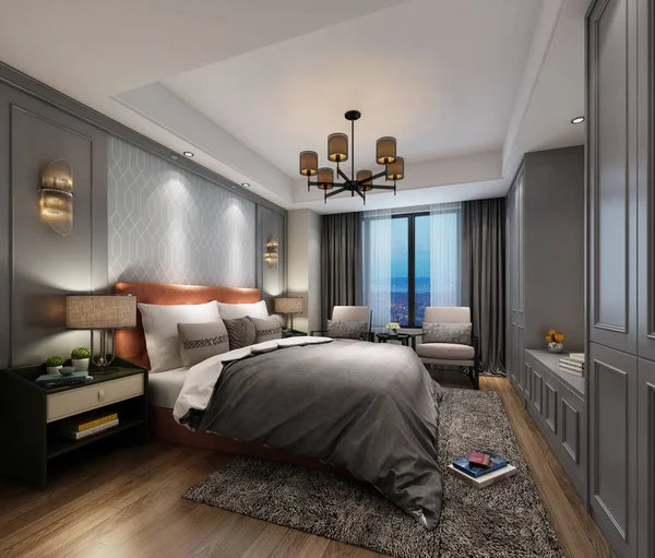 Rendering Bett Zimmer Komfortabel — Stockfoto