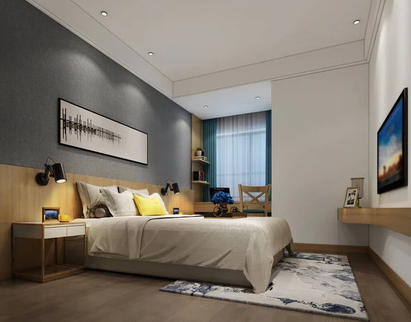 Rendering Bett Zimmer Komfortabel — Stockfoto