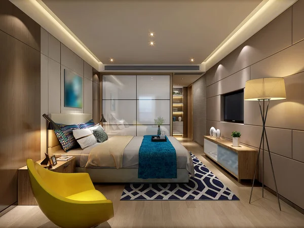 Rendering Bett Zimmer Komfortabel — Stockfoto