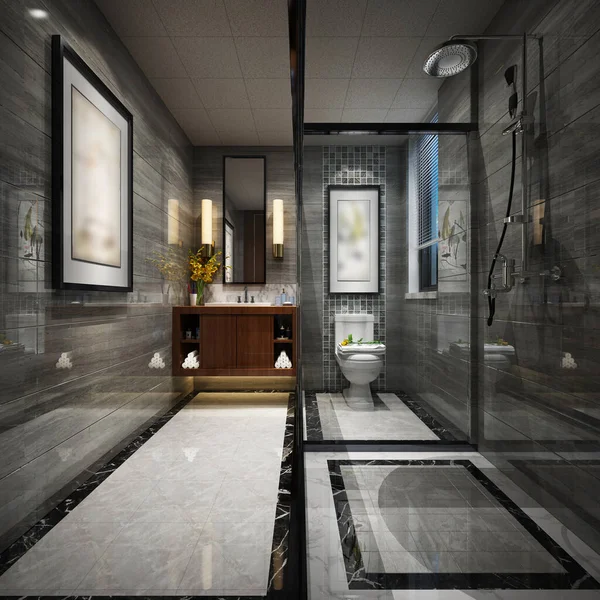 3D浴室内部的渲染 — 图库照片