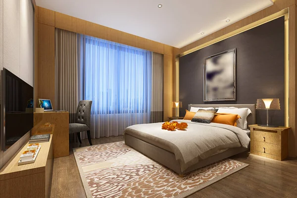 Rendering Bett Zimmer Komfortabel — Stockfoto