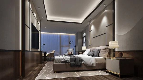 Rendering Bett Zimmer Komfortabel — Stockfoto