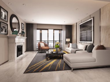 ev iç 3D render.
