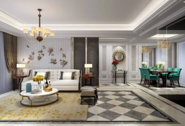 ev iç 3D render.