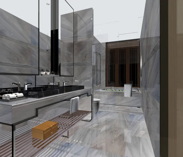 3D浴室内部的渲染 — 图库照片