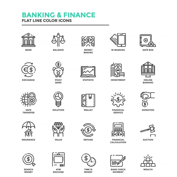 Iconos modernos de color de línea plana: banca y finanzas — Archivo Imágenes Vectoriales