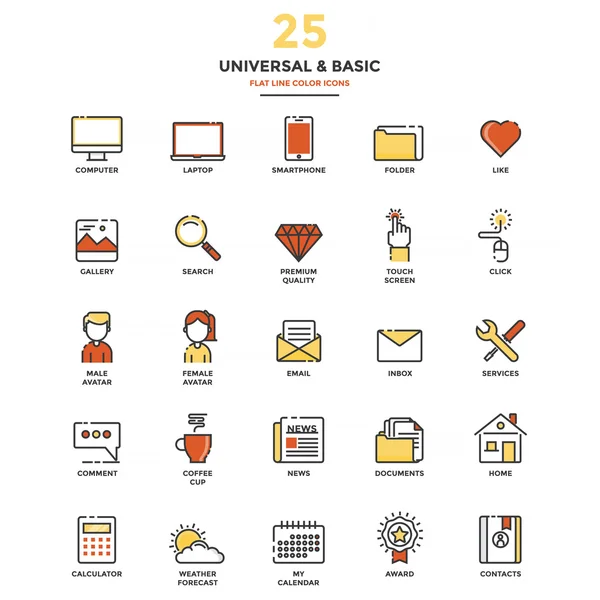 Moderne platte lijn kleur pictogrammen - Universal en Basic — Stockvector