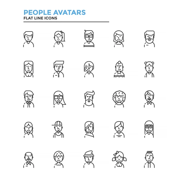 Flat Line Color Icons- Avatars de personnes — Image vectorielle