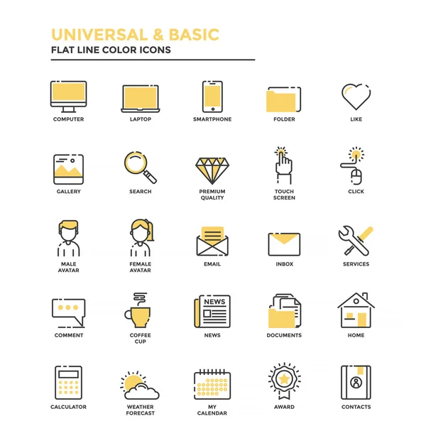 Platt linje ikoner - Universal och Basic — Stock vektor