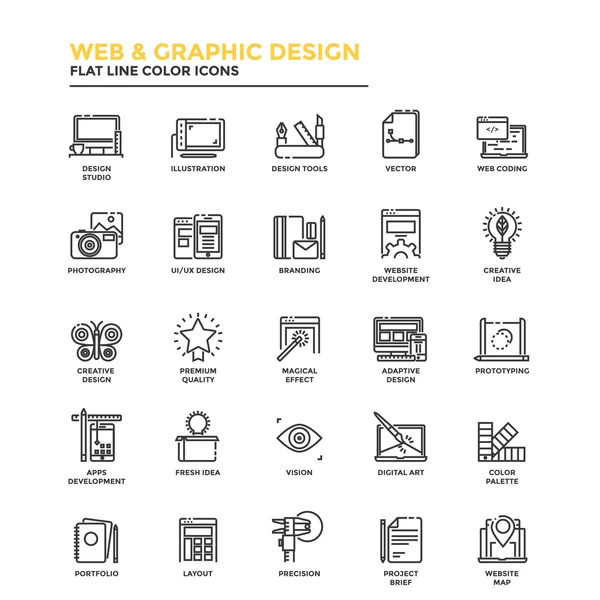 Επίπεδη γραμμή εικονιδίων - Web και Graphic Design — Διανυσματικό Αρχείο
