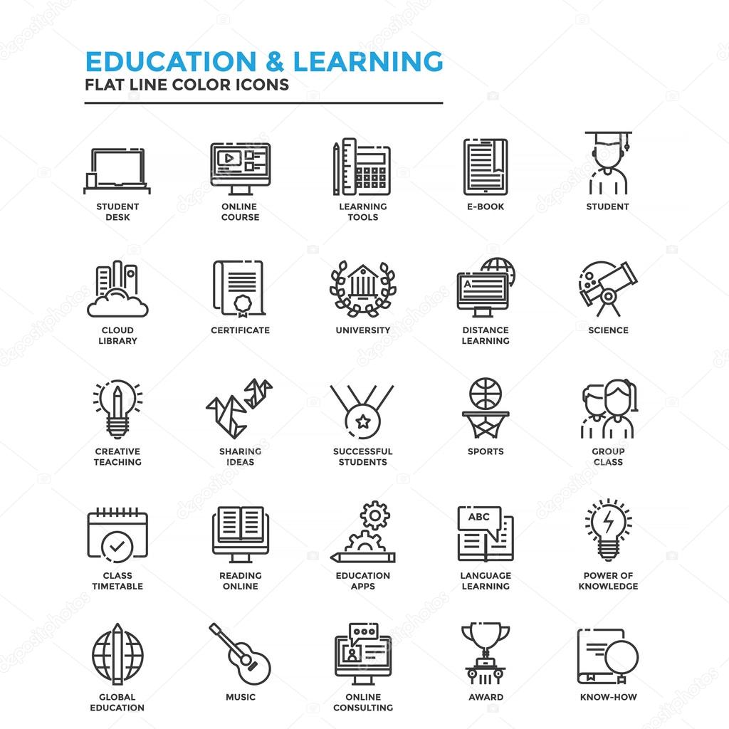 Flat Line Color Icons- Education and Learning