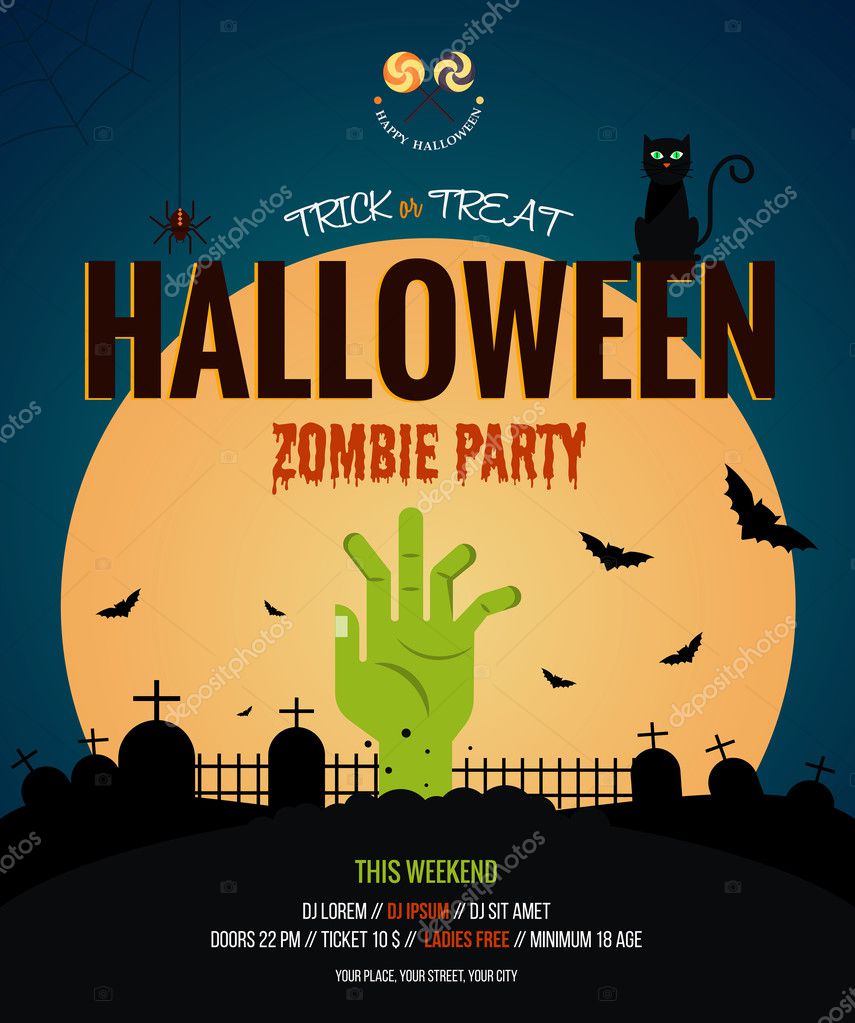 Image vectorielle Poster d'Halloween - Design plat par ©darkovujic -  126353302, image size:855x1023