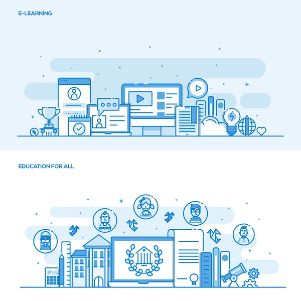 Flat line color concept- E-learning and Education for all — ストックベクタ