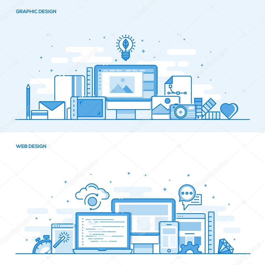 Flat line color concept- Web and Graphic Design