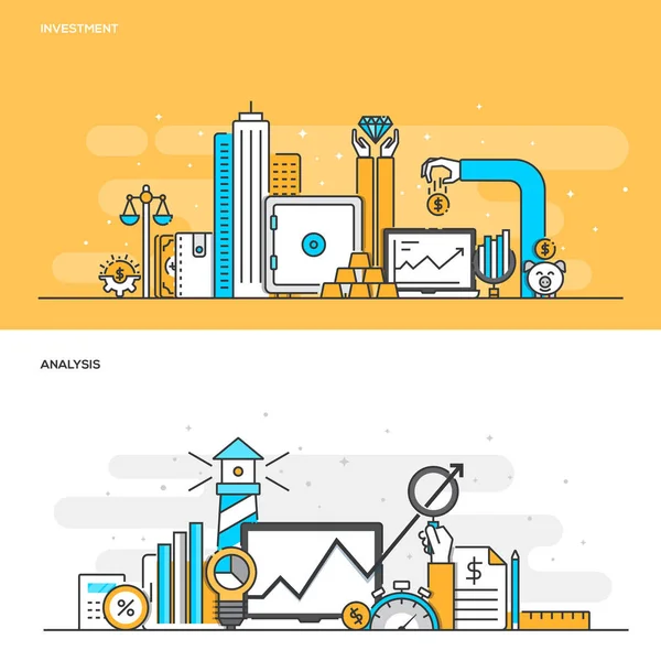 Platte lijn kleur concept-investeringen en kleur analyse- — Stockvector