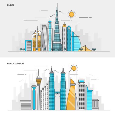 Düz çizgi renk kavramı-Dubai ve Kuala Lumpur