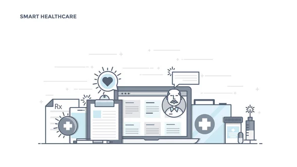 Ligne plate Design en-tête - Smart Healthcare — Image vectorielle