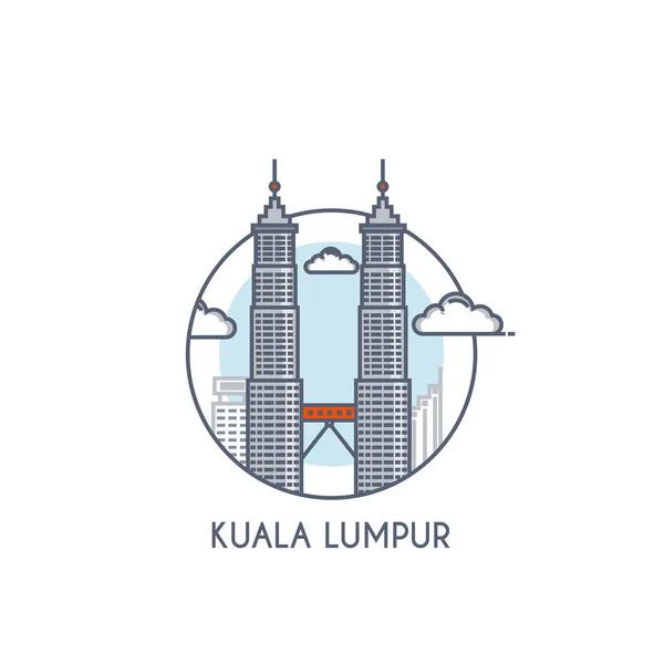 Ligne plate icône deisgned - Kuala Lumpur — Image vectorielle