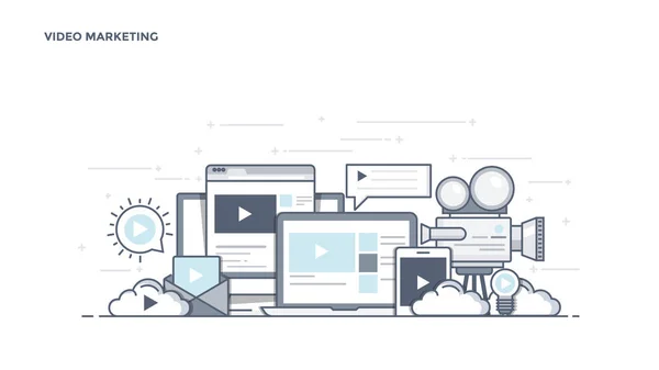 Flat Line Design Header - Video Marketing — Stock vektor