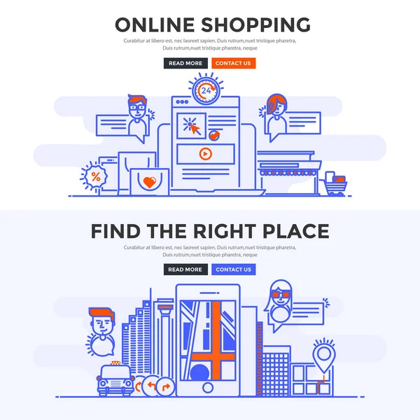 Banner di design piatto - Shopping online e trovare il giusto — Vettoriale Stock