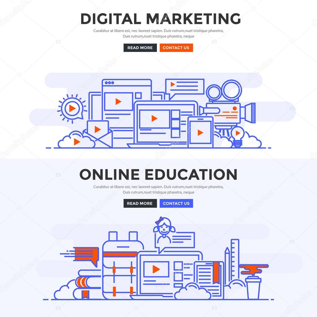 Flat design concept banner - Digital Marketing and Online educat