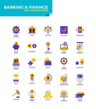 Modern malzeme düz tasarım simgeler - bankacılık ve Finans