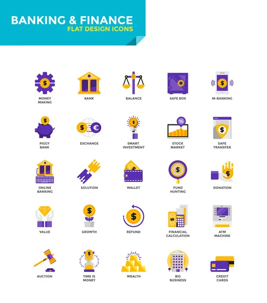 Material moderno Iconos de diseño plano - Banca y finanzas — Vector de stock