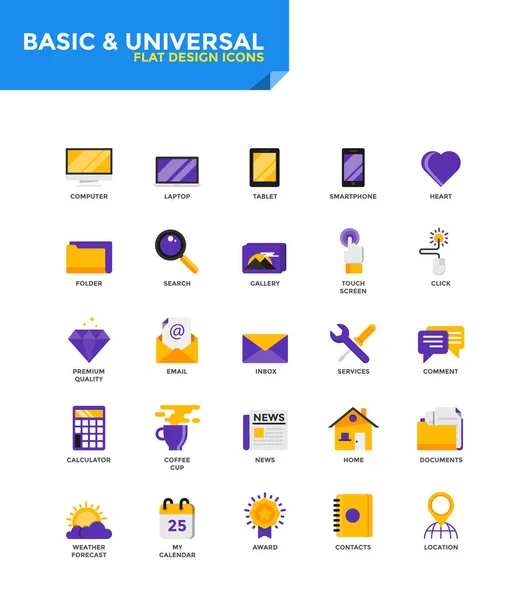 Modern material Flat design icons - Basic and Universal — Stock Vector