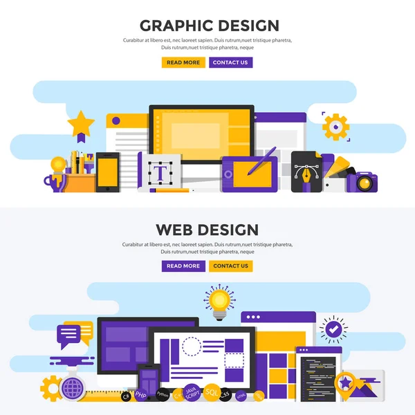 フラットなデザイン コンセプトのバナー - グラフィックと Web デザイン — ストックベクタ