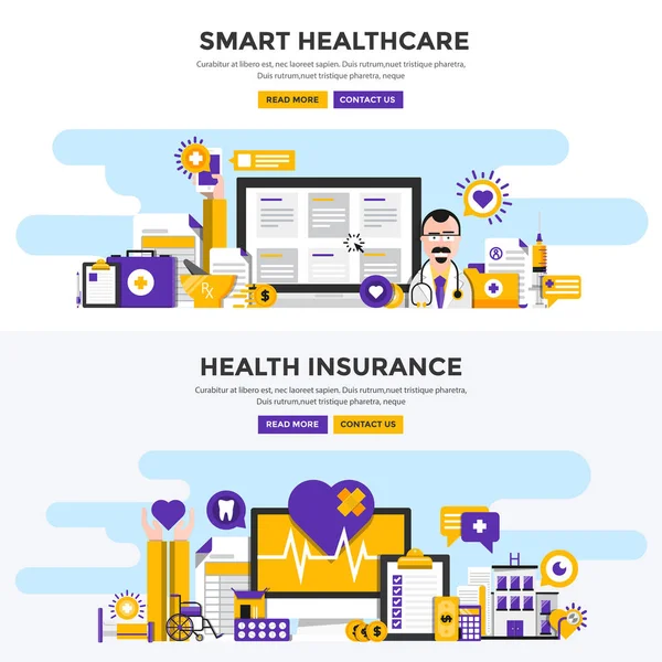 Flat Design Concept Banner - Smart Healthcare und Krankenversicherung — Stockvektor