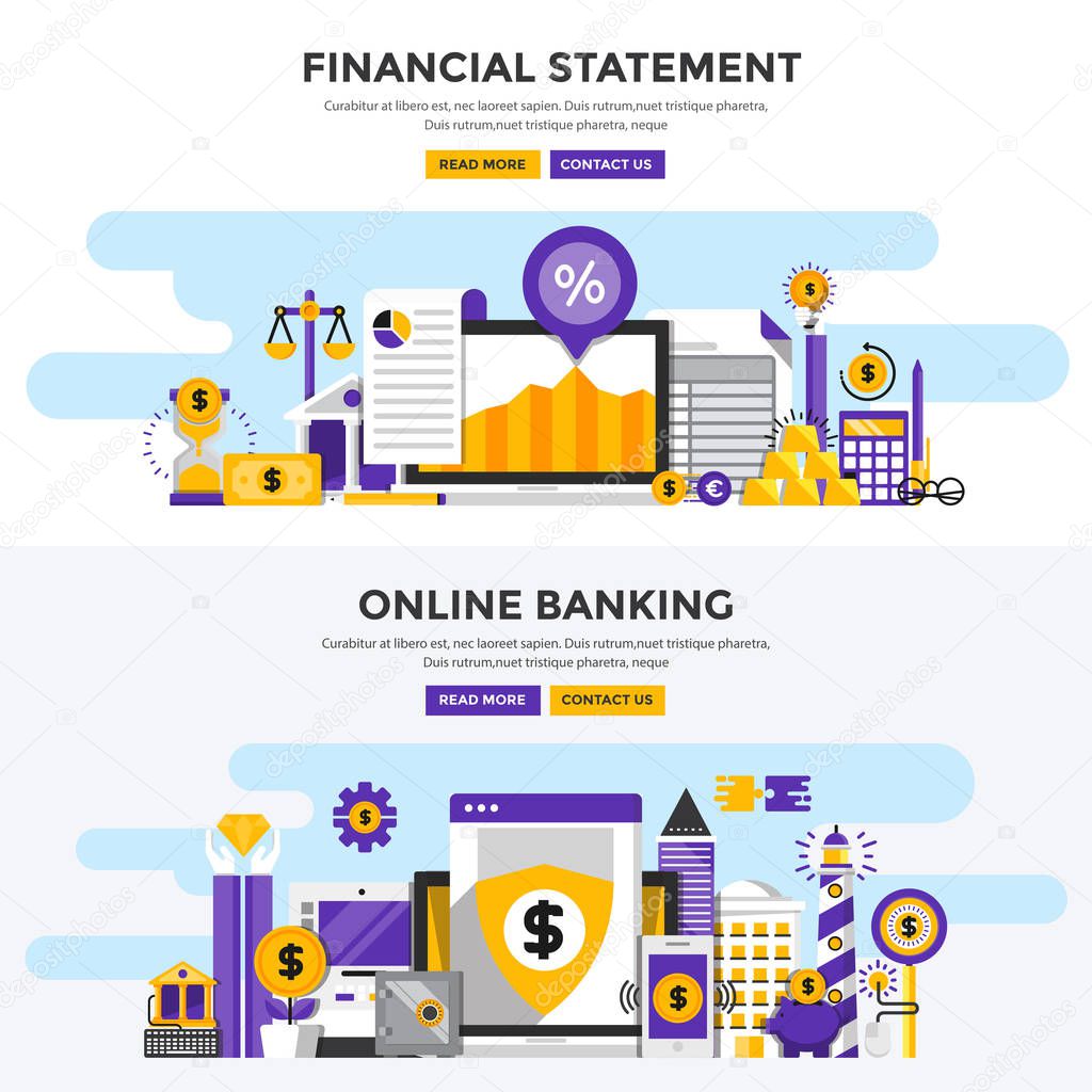 Flat design concept banners - Financial Statement and Online Ban