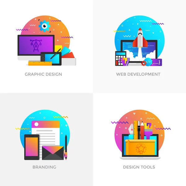 Conceptos de diseño plano - Diseño gráfico, Desarrollo web, Brandi — Vector de stock