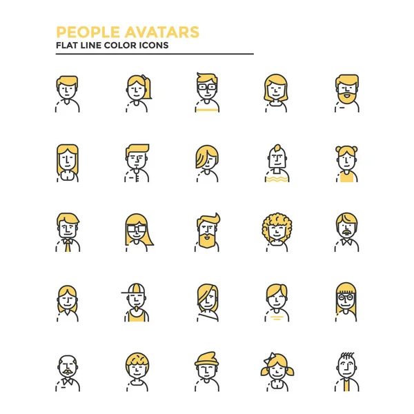 Flat Line Icons- Avatars des gens — Image vectorielle