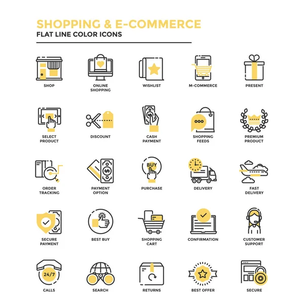 Flat Line Icons- Compras e E comércio —  Vetores de Stock