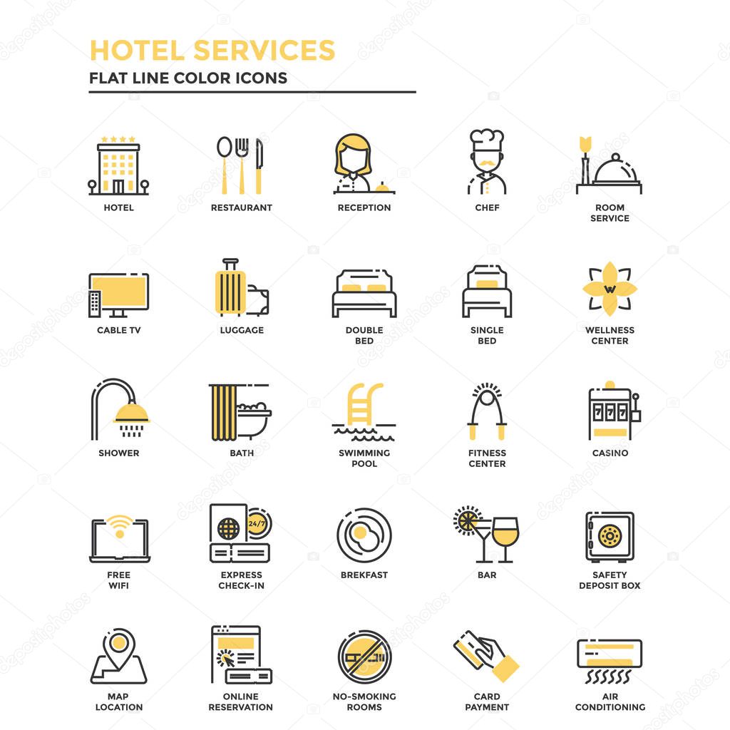 Flat Line Icons- Hotel Service