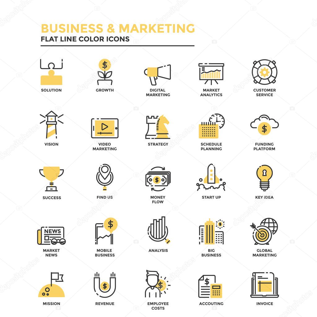 Flat Line Icons- Business and Marketing