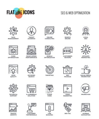 Düz çizgi simgeleri tasarım-Seo ve Web en iyi duruma getirme