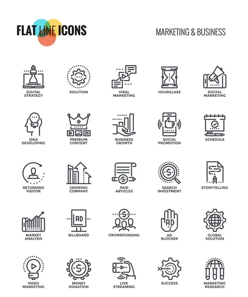 Icônes de ligne plate design-Marketing et d'affaires — Image vectorielle