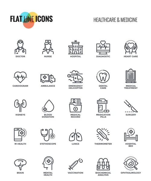 Flat line icons design-Healthcare and Medicine — Stock Vector