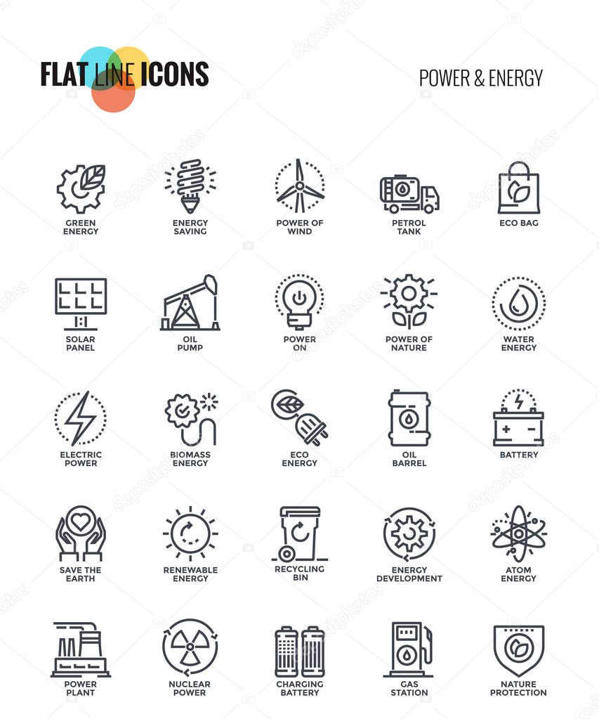 Flat line icons design-Power and Energy