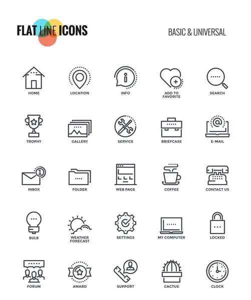 Icônes de ligne plate design-Basic et Universal — Image vectorielle