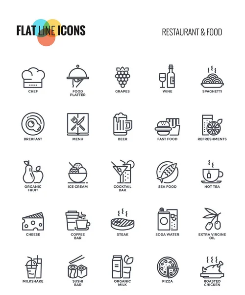 Linha plana ícones design-restaurante e comida — Vetor de Stock