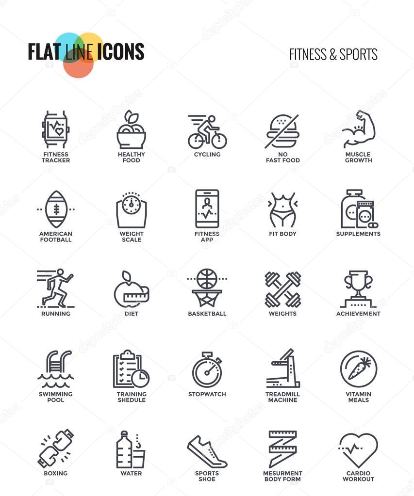Flat line icons design-Fitness and Sports